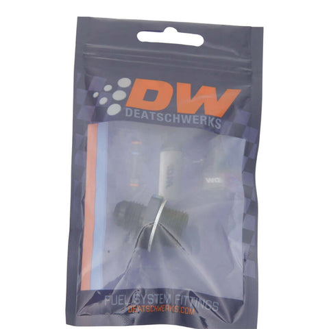 DeatschWerks 6AN Male Flare to M18 X 1.5 Male Metric Adapter (Incl Washer) - Anodized Matte Black - 6-02-0616-B