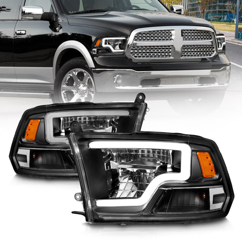 ANZO 2009-2020 Dodge Ram 1500 Full LED Square Projector Headlights w/ Chrome Housing Black Amber - 111539