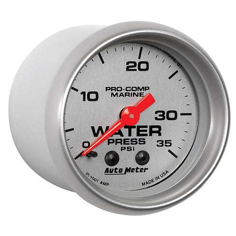 Autometer Marine Silver 2-1/16in 35 PSI Mechanical Water Pressure Gauge - 200772-33