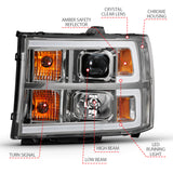 ANZO 2007-2013 GMC Sierra 1500 Projector Headlight Plank Style Chrome w/ Clear Lens Amber - 111483
