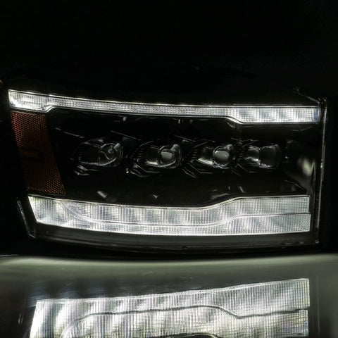AlphaRex 06-08 Ram 1500HD NOVA LED Proj Headlights Plnk Style Alpha Blk w/Seq Signal/DRL/Amber LED - 880538