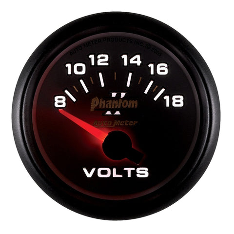 Autometer Phantom II 52.4mm Short Sweep Electronic 8-18 Volts Voltmeter Gauge - 7592