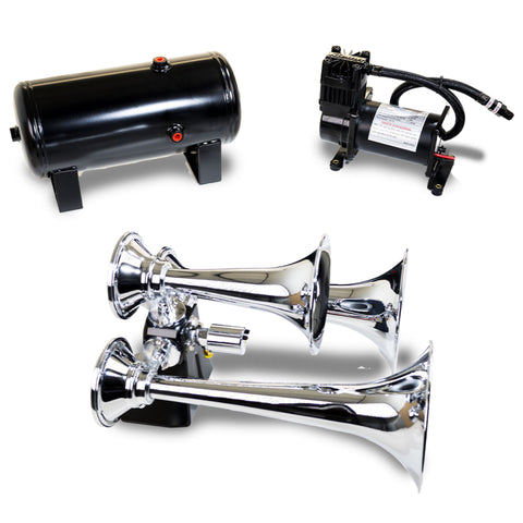 Kleinn Triple Chrome Horn Kit w/ 150 PSI Air Compressor / 1.5 gal Air Tank - HK6