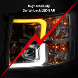 ANZO 07-13 Chevrolet Silverado 1500/2500/3500 Proj Headlights w/ Plank Style Switchback Chrome w/Amb - 111411