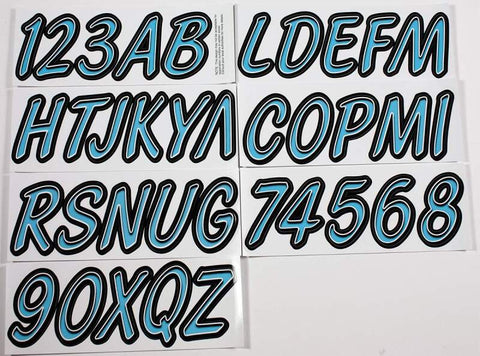 Hardline Boat Lettering Registration Kit 3 in. - 400 Cyan Blue/Black - CYBKG400