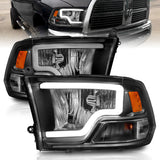 ANZO 2009-2018 Dodge Ram 1500 Crystal Headlights w/ Light Bar Black Housing - 111515
