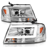 ANZO 2004-2008 Ford  F-150 Projector Headlights w/ Light Bar Chrome Housing - 111542