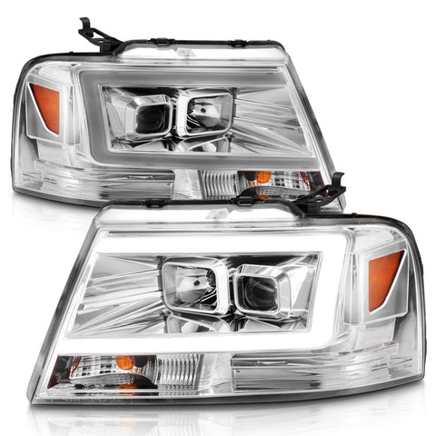 ANZO 2004-2008 Ford  F-150 Projector Headlights w/ Light Bar Chrome Housing - 111542