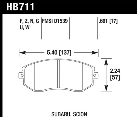 Hawk 13 Subaru BRZ/13 Legacy 2.5i / 13 Scion FR-S DTC-70 Front Race Brake Pads - HB711U.661