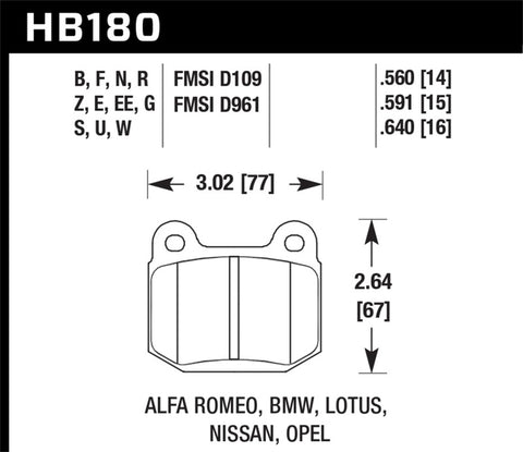 Hawk 03-06 Evo / 04-09 STi / 03-07 350z Track Blue 9012 Race Rear Pads - HB180E.560