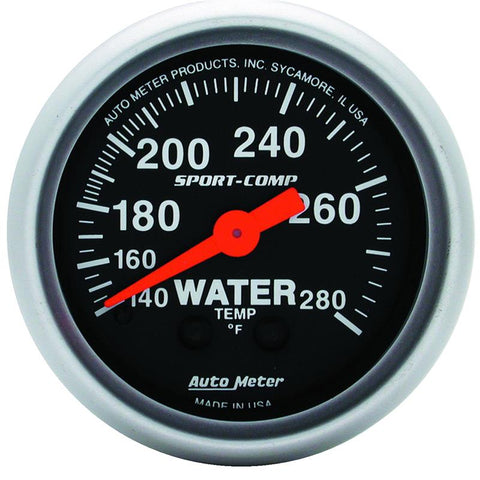 Autometer 2-1/16in 140-280 Degree F Mechanical Water Temp Sport-Comp Gauge - 3331