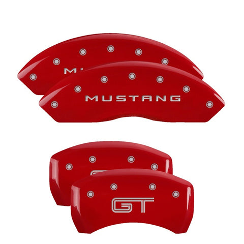 MGP 4 Caliper Covers Engraved Front Mustang Engraved Rear GT Red finish silver ch - 10198SMGTRD