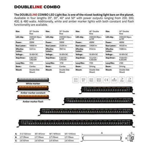 Go Rhino Xplor Blackout Combo Series Dbl Row LED Light Bar w/Amber (Side/Track Mount) 40in. - Blk - 754004012CDS