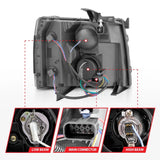 ANZO 2007-2013 Chevrolet Silverado 1500 Projector w/ Light Bar Black Housing w/ Sequential - 111545