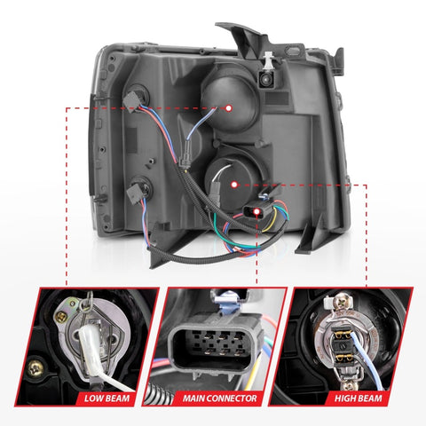 ANZO 2007-2013 Chevrolet Silverado 1500 Projector w/ Light Bar Black Housing w/ Sequential - 111545