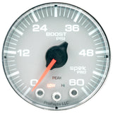 Autometer Spek-Pro Gauge Boost 2 1/16in 60psi Stepper Motor W/Peak & Warn Slvr/Chrm - P304218