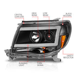 ANZO 05-09 Toyota Tacoma Projector Light Bar Style Headlights w/ C Light Bar - 111517