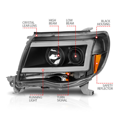 ANZO 05-09 Toyota Tacoma Projector Light Bar Style Headlights w/ C Light Bar - 111517