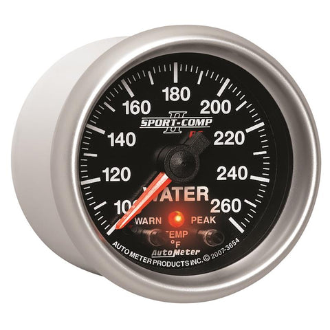 Autometer Sport-Comp II 52.4mm 100-260 Deg F Water Temp Peak & Warn w/ Electronic Control Gauge - 3654