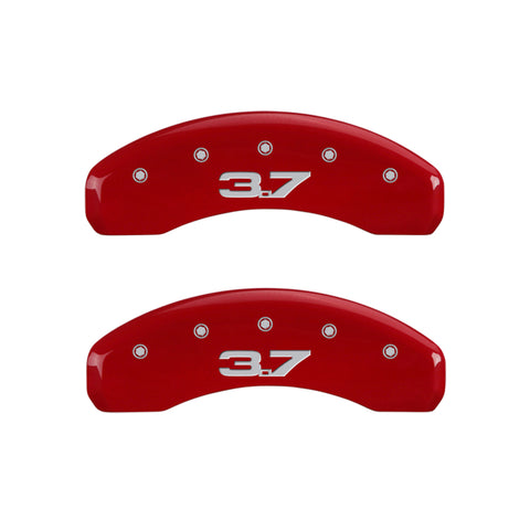 MGP 4 Caliper Covers Engraved Front 2015/Mustang Engraved Rear 2015/37 Red finish silver ch - 10202SM32RD