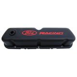 Ford Racing Logo Stamped Steel Black Satin Valve Covers Black Crinkle - 302-072