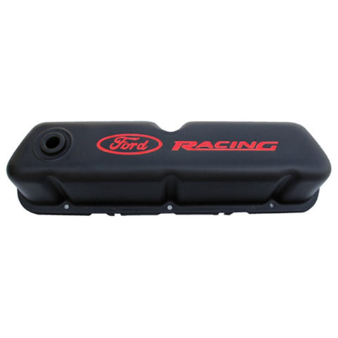Ford Racing Logo Stamped Steel Black Satin Valve Covers Black Crinkle - 302-072