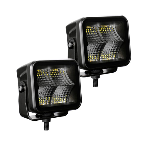 Go Rhino Xplor Blackout Series Cube LED Flood Light Kit (Surface/Threaded Stud Mnt) 2x2 - Blk (Pair) - 750200321FCS