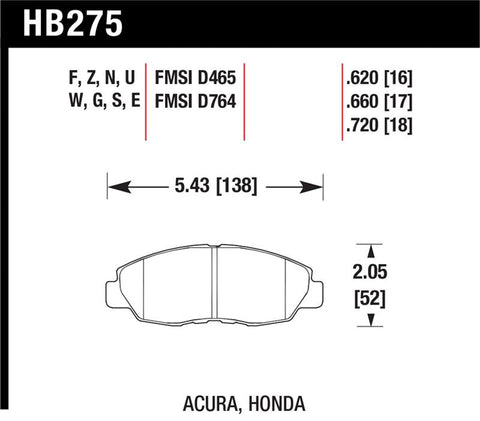Hawk Acura/ Honda Performance Ceramic Street Front Brake Pads - HB275Z.620