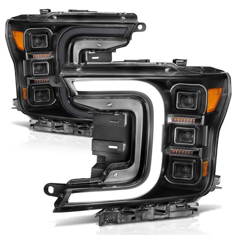 ANZO 18-20 Ford F-150 Full Led Projector Smoke Bar Style Headlights Black Amber - 111520