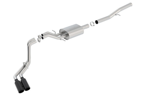 Borla 14 Silv/Sierra 1500 EC Std/CC Short 143.5in WB S-Type Black Tip Dual Rolled Side Exit CB Exht - 140576BC
