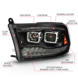ANZO 2009-2018 Dodge Ram 1500 Projector H.L. Switchback Black Amber - 111441