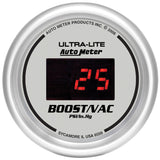 Autometer Ultra-Lite 2-1/16in 30INHG-30PSI Digital Silver Dial Vacuum/Boost Gauge w/ Red Led - 6559