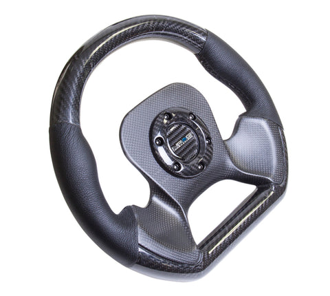 NRG Carbon Fiber Steering Wheel (320mm) CF Center Plate & Two-Tone Carbon w/Leather Trim Handles - ST-X10CF