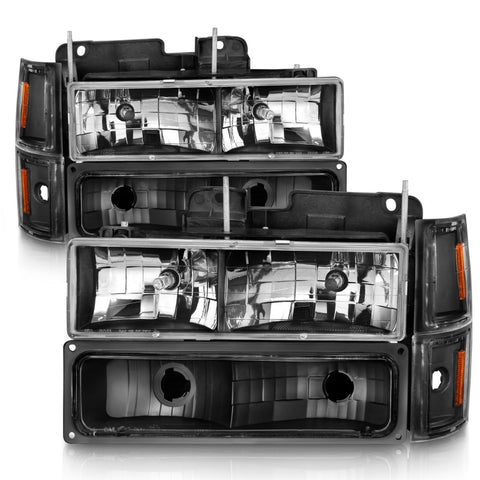 ANZO 88-98 Chevrolet C1500 Crystal Headlights Black - 111505