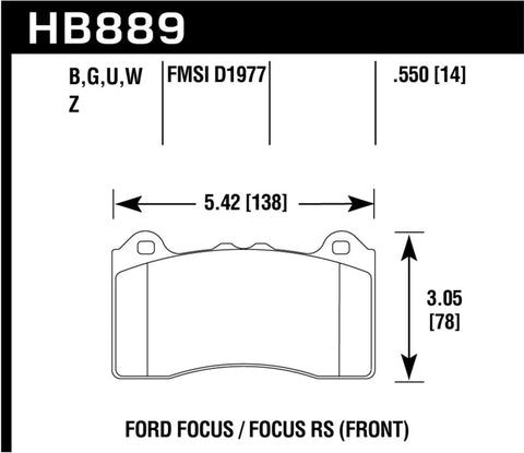 Hawk 2017 Ford Focus DTC-30 Race Front Brake Pads - HB889W.550