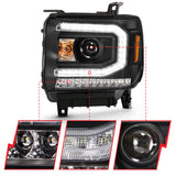 ANZO 2016-2019 GMC Sierra 1500 Projector Headlight Plank Style Black w/ Sequential Amber Signal - 111485