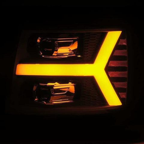 AlphaRex 07-13 Chevy 1500 LUXX LED Proj Headlights Plank Style Jet Blk w/ Activ Light/Seq Signal/DRL - 880223