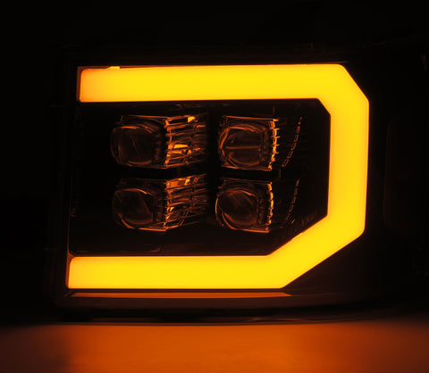 AlphaRex 07-13 GMC 1500HD NOVA LED Proj Headlights Plank - Jet Black w/Activ Light/Seq Signal/DRL - 880608