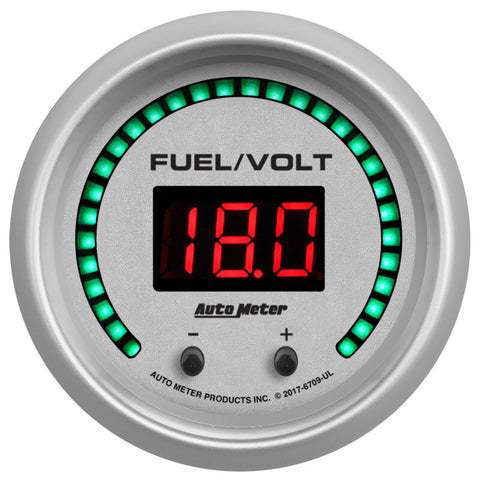 Autometer 52.4mm Silver Switchable 0-100 Fuel Level/8-18V Voltmeter Ultra-Lite Elite Digital Gauge - 6709-UL