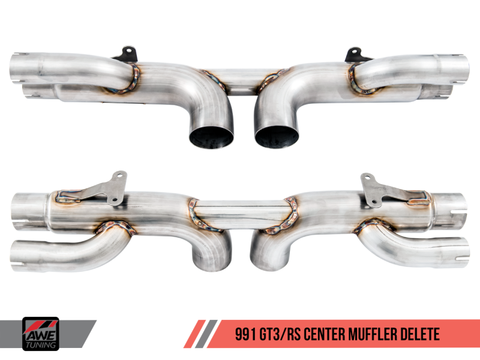 AWE Tuning Porsche 991 GT3 / RS Center Muffler Delete - Chrome Silver Tips - 3010-32036