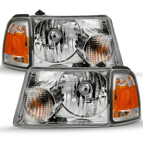 ANZO 2001-2011 Ford Ranger Crystal Headlight Chrome w/Corner Lights (OE Replacement) - 111484