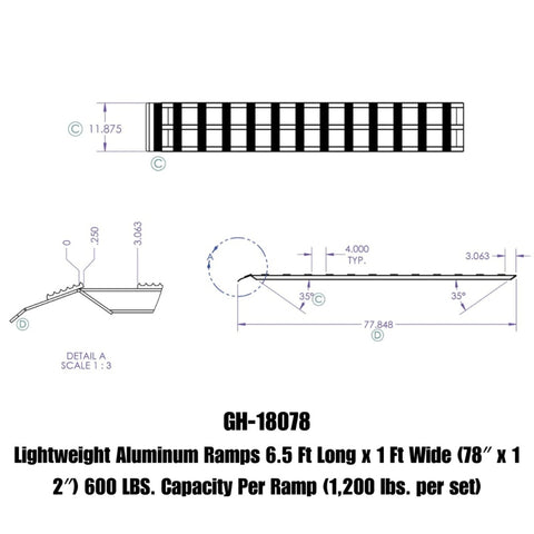 Gen-Y Lightweight 6.5ft Aluminum Loading Ramps 12in x 78in 600lb Capacity Per Ramp - Pair - GH-18078