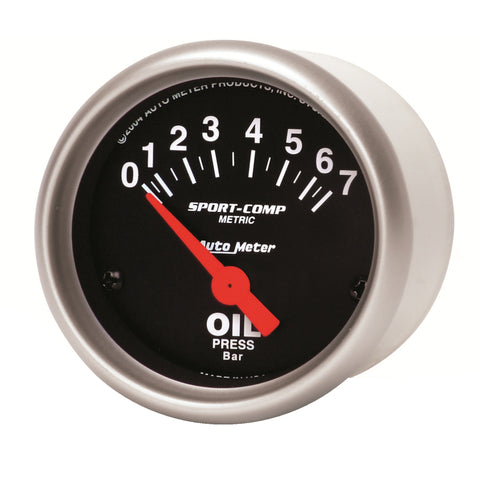 Autometer Sport-Comp 52mm 0-7 Bar Short Sweep Electronic Oil Pressure Gauge - 3327-M