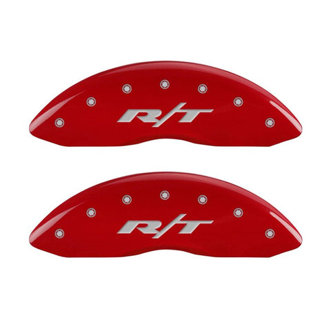 MGP 4 Caliper Covers Engraved Front & Rear RT1-Truck Red finish silver ch - 12181SRT1RD