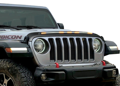 AVS 2018-2019 Jeep Wrangler (JL) Aeroskin Low Profile Hood Shield w/ Lights - Black - 753156