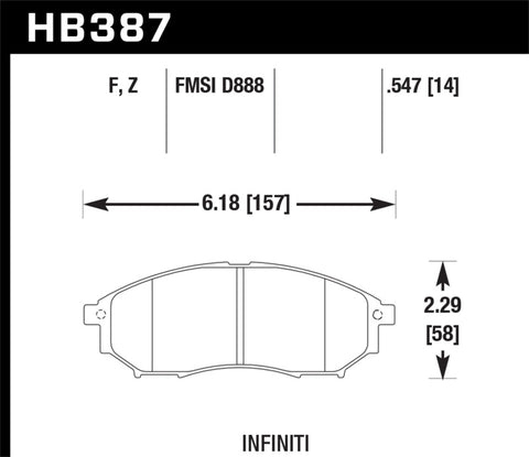 Hawk 06-09 350z/ 05-08 G35 w/o Brembo Performance Ceramic Street Front Brake Pads - HB387Z.547