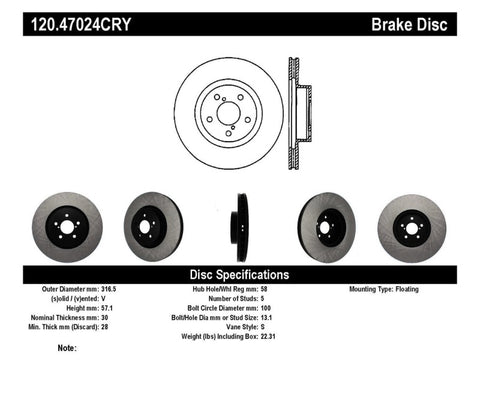 Stoptech 05-08 LGT Front CRYO-STOP Rotor - 120.47024CRY