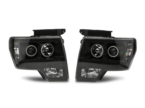 Raxiom 09-14 Ford F-150 Super White LED Halo Projector Headlights- Blk Housing (Clear Lens) - T542825