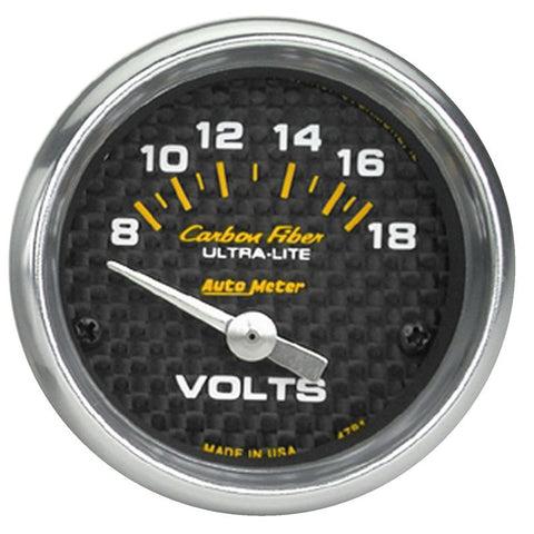 Autometer Carbon Fiber 52mm 8-18 Volt Electronic Volt meter - 4791