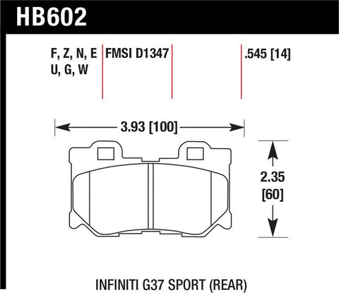 Hawk Infiniti G37 Sport Performance Ceramic Street Rear Brake Pads - HB602Z.545